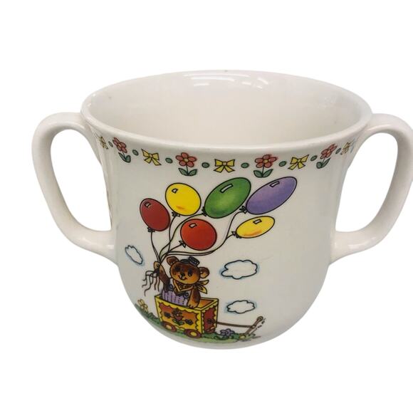 Lefton China New Mommy Double Handle Cup and Saucer Colorful Baby Bears Balloons - Picture 14 of 16